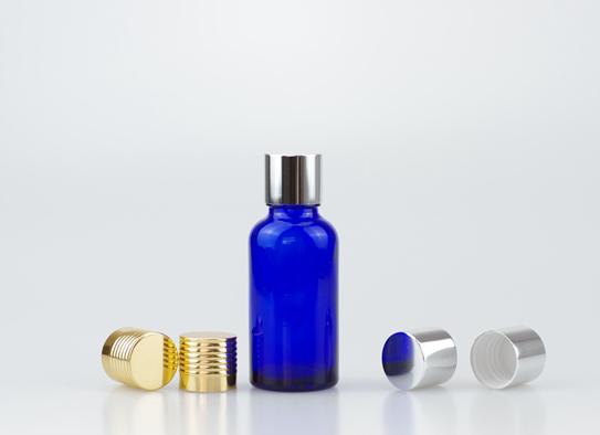 30ml Bottiglia di vetro blu con il cappello di alluminio lucido per l'olio cosmetico