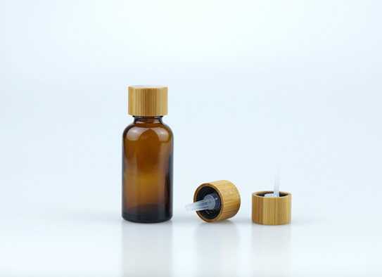 Amber Glass Bottle con Real Bamboo 18-415 Fotte Cap Inner Plug